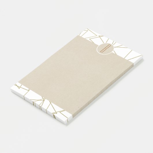 White Gold Modern Geometric Rustic Monogram Post-it Klebezettel (angewinkelt)