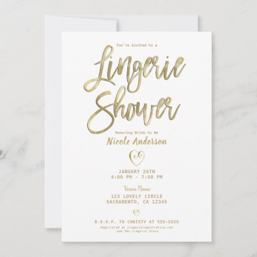 White & Gold Moderne Minimal Chic Fingerie Dusche Einladung (Vorderseite)