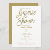White & Gold Moderne Minimal Chic Fingerie Dusche Einladung (Vorne/Hinten)