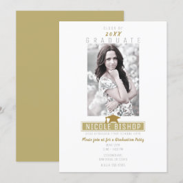 White Gold Modernes Foto Graduation Party Einladung