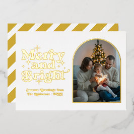 White & Gold Modernes Retro Weihnachts-Foto Folien Feiertagskarte