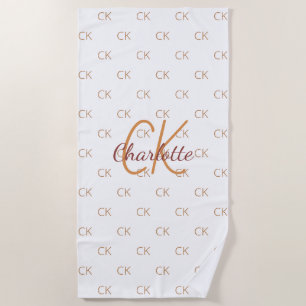 White Gold Monogram Initial Name Skript elegant Strandtuch
