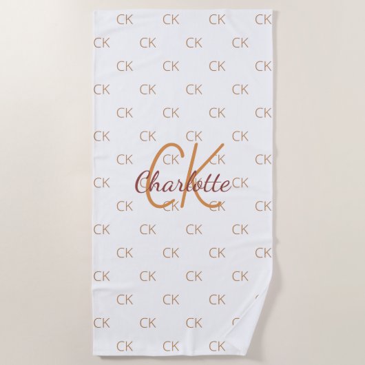 White Gold Monogram Initial Name Skript elegant Strandtuch (Vorderseite)