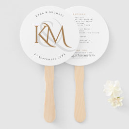 White Gold Monogram Modern Elegante Wedding Progra Fächer