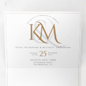 White Gold Monogram Modern in einer Hochzeit Dreifach Gefaltete Einladung (Innen Erste Seite)