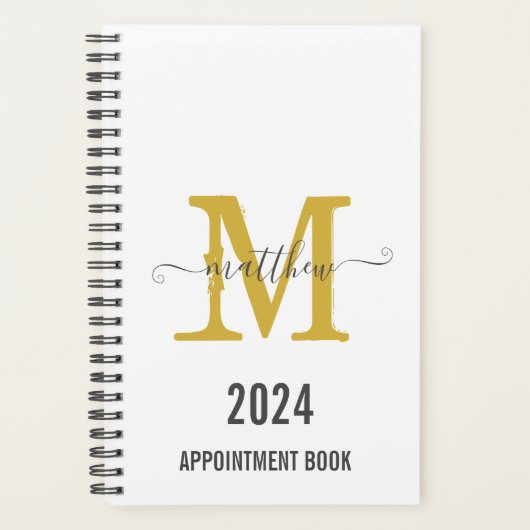 White & Gold Monogram Script-Terminierungsbuch Planer (Vorderseite)