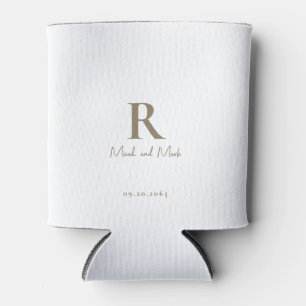 White & Gold Monogram und Couple Names Wedding Dosenkühler