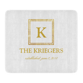White Gold Monogram Wedding Schneidebrett