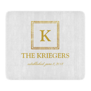 White Gold Monogram Wedding Schneidebrett