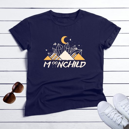 White Gold Moon Child Pyramids Crystal T - Shirt