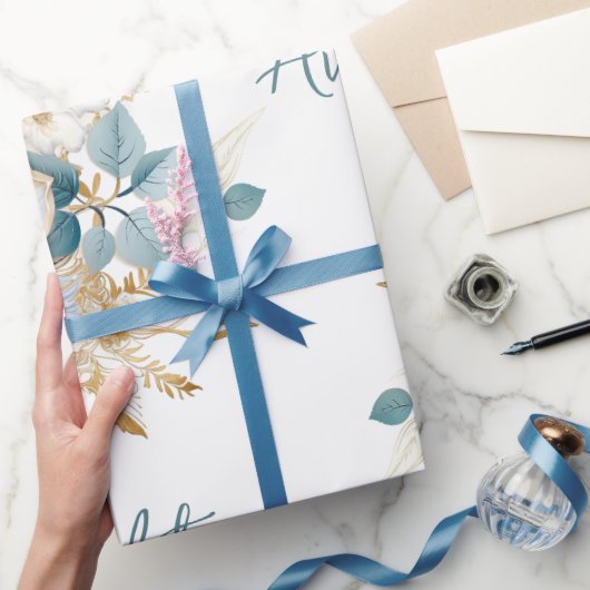 White Gold Navy Hochzeit/Dusche Glückwünsche Geschenkpapier (Schenken)