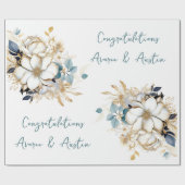 White Gold Navy Hochzeit/Dusche Glückwünsche Geschenkpapier (Flach)