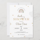 White Gold Niedlich Rainbow Baby Dusche Einladung (Vorderseite)