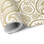 White & Gold Paisley Muster Geschenkpapier (Rolleneckpunkt)