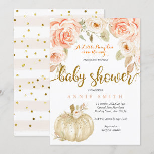 White Gold Peach baby Dusche Einladungs-Girl Einladung