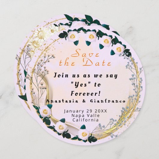 White Gold Personalisiert Floral Elegante Hochzeit Einladung (Vorne/Hinten)