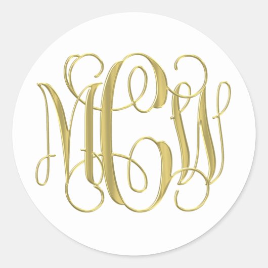 White Gold Preppy Vine Script Monogram DIY BG Runder Aufkleber (Vorderseite)