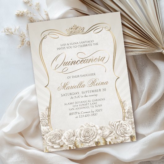 White Gold Quinceañera Einladung