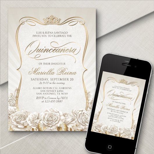 White Gold Quinceañera Einladung