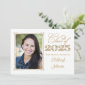 White, Gold, Red 2025 Foto Abschluss Einladung (Stehend Vorderseite)