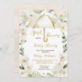 White Gold Regenschirm April Duschen laden ein Einladung (Vorne/Hinten)