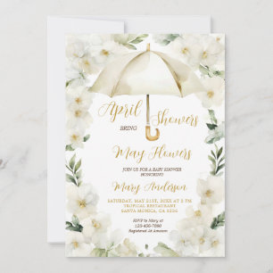 White Gold Regenschirm April Duschen laden ein Einladung