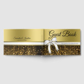 White & Gold Ribbon & Bow Imitate Hochzeit Gästebuch (Voll)