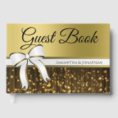 White & Gold Ribbon & Bow Imitate Hochzeit Gästebuch (Vorderseite)