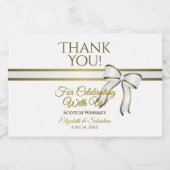 White & Gold Ribbon & Bow Wedding Danke Mini Alkoholflaschenetikett (Einzelnes Label)