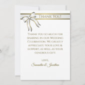 White & Gold Ribbon Hochzeit Danke Foto Card (Rückseite)