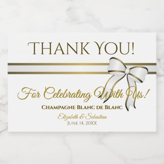 White & Gold Ribbon Hochzeit Danke Mini Schaumweinetikett (Einzelnes Label)