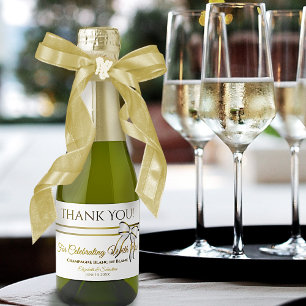 White & Gold Ribbon Hochzeit Danke Mini Schaumweinetikett