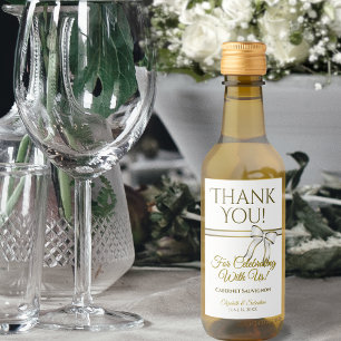 White & Gold Ribbon Hochzeit Danke Mini Weinetikett