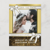 White & Gold Ribbon Hochzeit Sichern Sie das Datum Postkarte (Vorderseite)