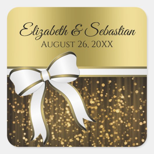 White & Gold Ribbon Wedding Stickers (Vorderseite)