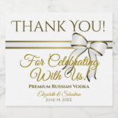 White & Gold Ribbon Wedding Vielen Dank Alkoholflaschenetikett (Einzelnes Label)