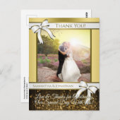 White & Gold Ribbon Wedding Vielen Dank Postcard Postkarte (Vorne/Hinten)