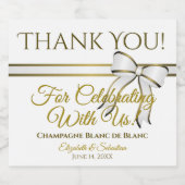 White & Gold Ribbon Wedding Vielen Dank Schaumweinetikett (Einzelnes Label)