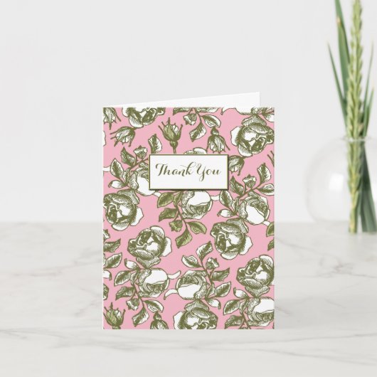 White Gold Rose auf Pink Editable Danke Card (Vorderseite)