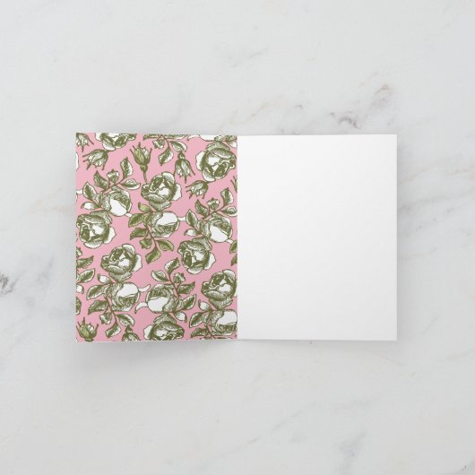 White Gold Rose auf Pink Editable Danke Card (Innenseite)