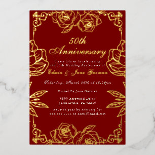 White Gold Rose Garden 50. Hochzeitstag Folieneinladung