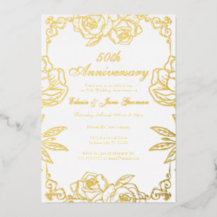 White Gold Rose Garden 50. Hochzeitstag Folieneinladung
