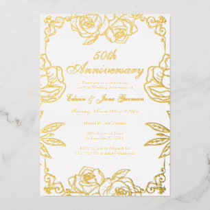 White Gold Rosengarten 50. Hochzeitstag  Folieneinladung
