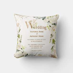 White Gold Rustic Floral Wedding Keepake Kissen