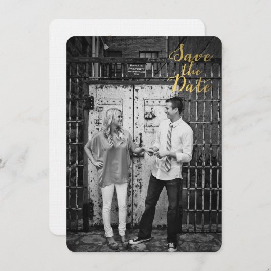 White & Gold Save the Date Curry Typografy Einladung (Vorne/Hinten)