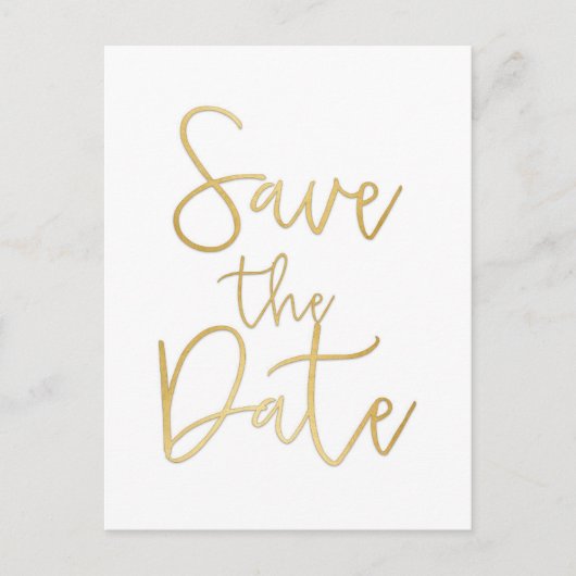 White & Gold SAVE THE DATE Moderne Script Postcard Ankündigungspostkarte (Vorderseite)