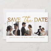 White Gold Script 3 photo Collage wedding Save The Date (Vorderseite)