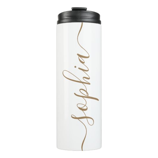 White Gold Script Custom Name Thermal Tumbler Thermosbecher (Vorderseite)