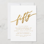 White & Gold Script | Delicate Luxe 50. Geburtstag Einladung (Vorderseite)