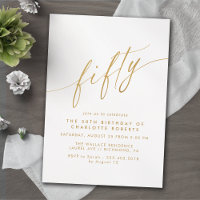 White & Gold Script | Delicate Luxe 50. Geburtstag